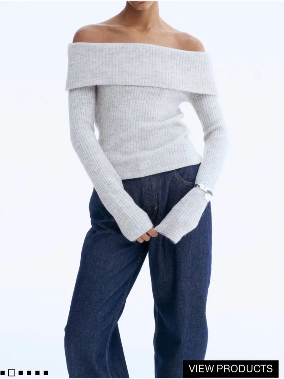 Off-Shoulder Ribbed Sweater - Picture 1 of 3